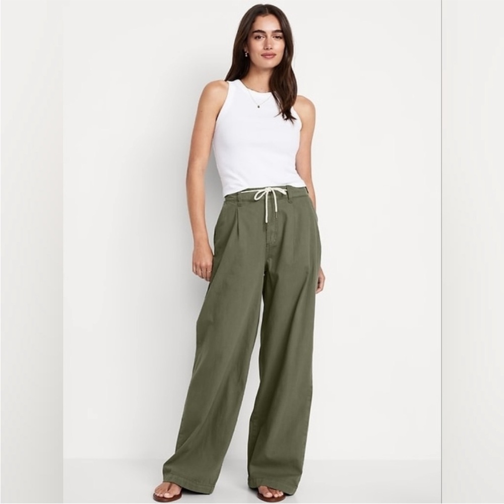 Old Navy Olive Drapy Wide-Leg Drawstring Pants